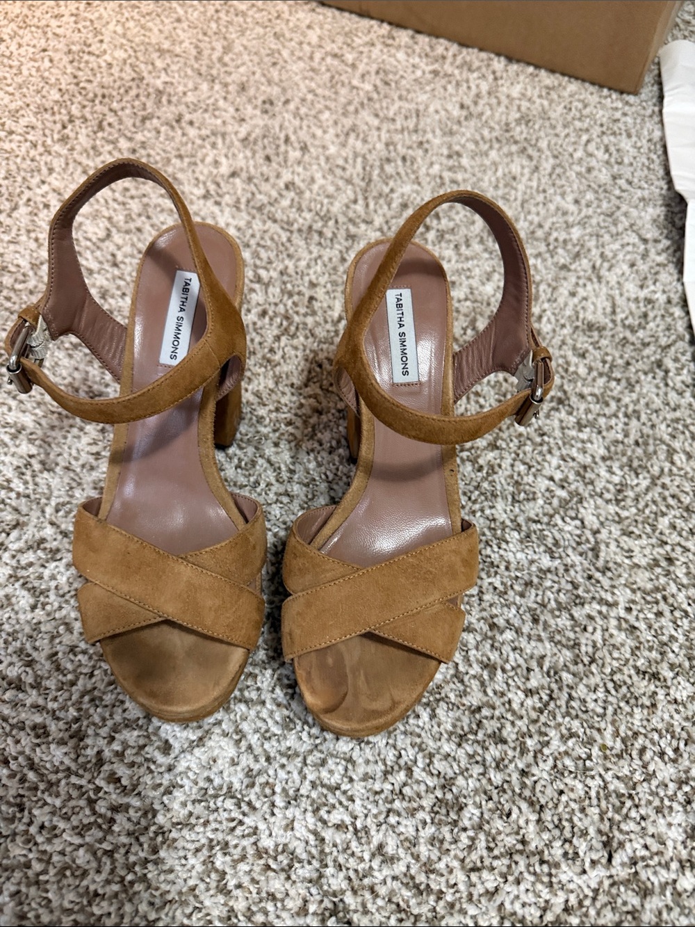 Tabitha Simmons Cognac Suede Crisscross Ankle-Strap Heels